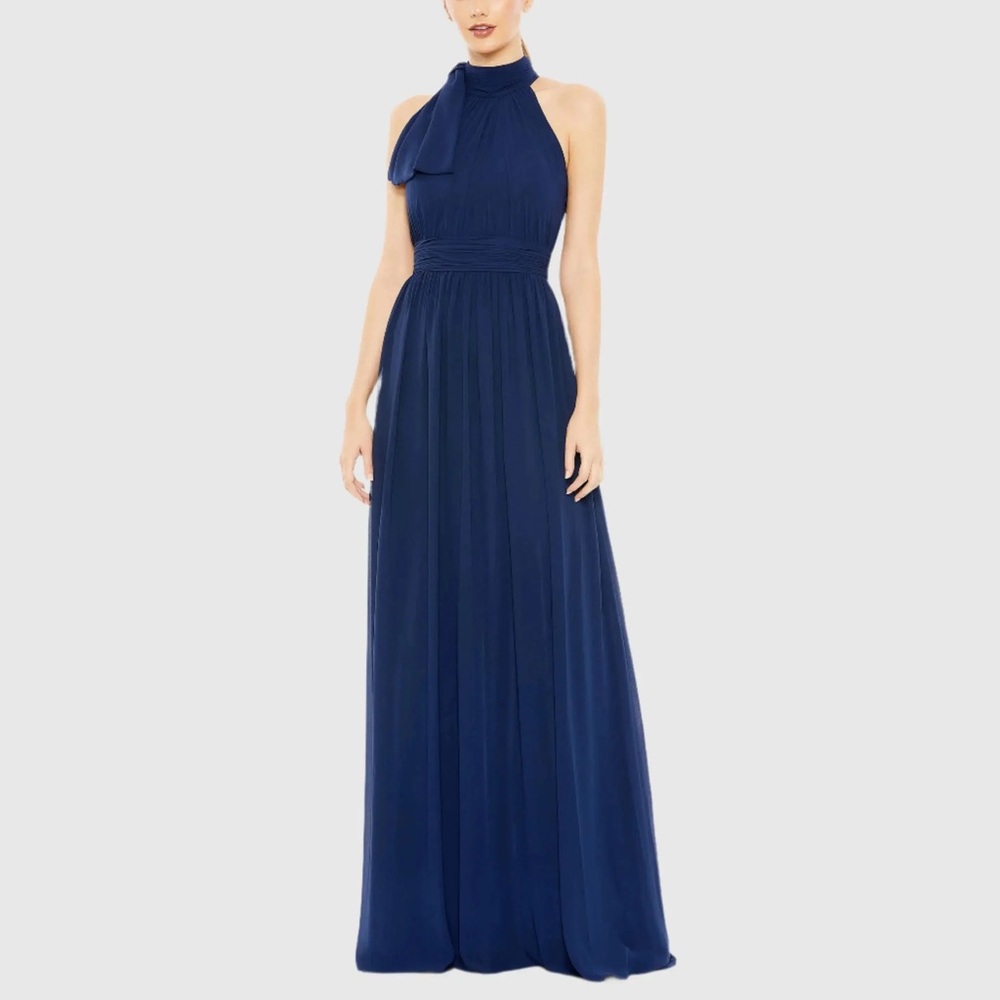 NWT Ieena for Mac Duggal Navy High Neck Chiffon Gown 55035 Size 4